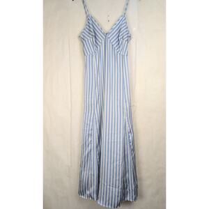 Preppy Coastal blue and white striped satin slip dress Size Small Nautical Retro